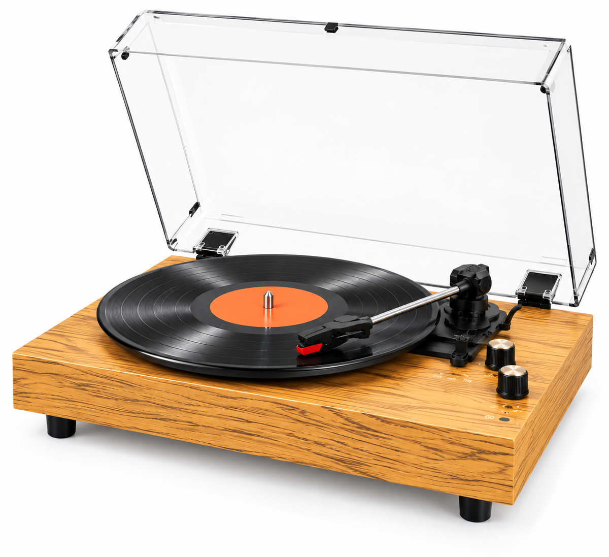 Platine Vinyle en Bois avec Capot Transparent