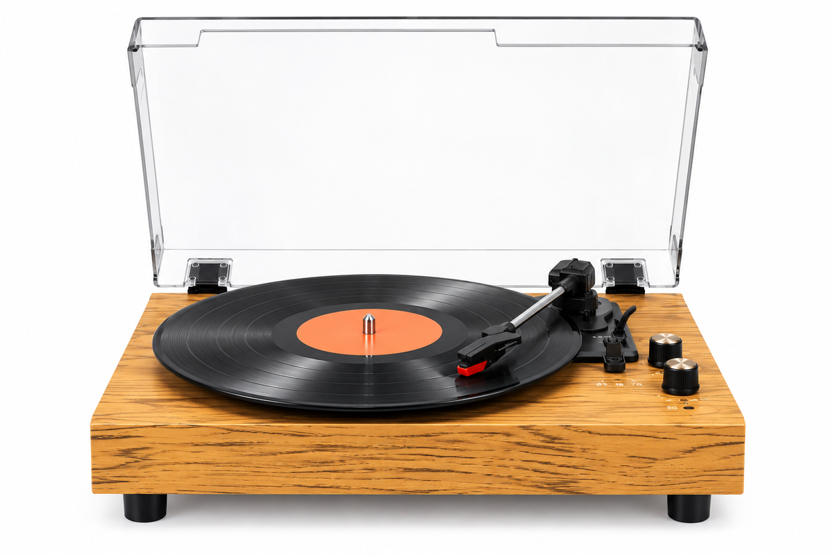 Platine Vinyle en Bois avec Capot Transparent
