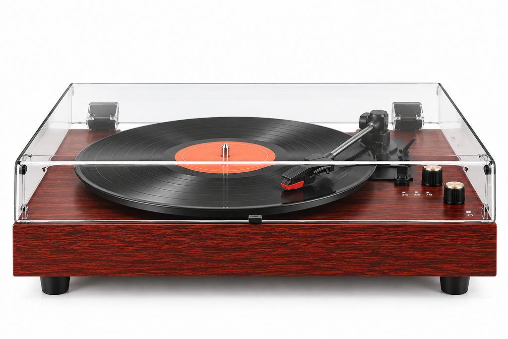 Platine Vinyle en Bois avec Capot Transparent