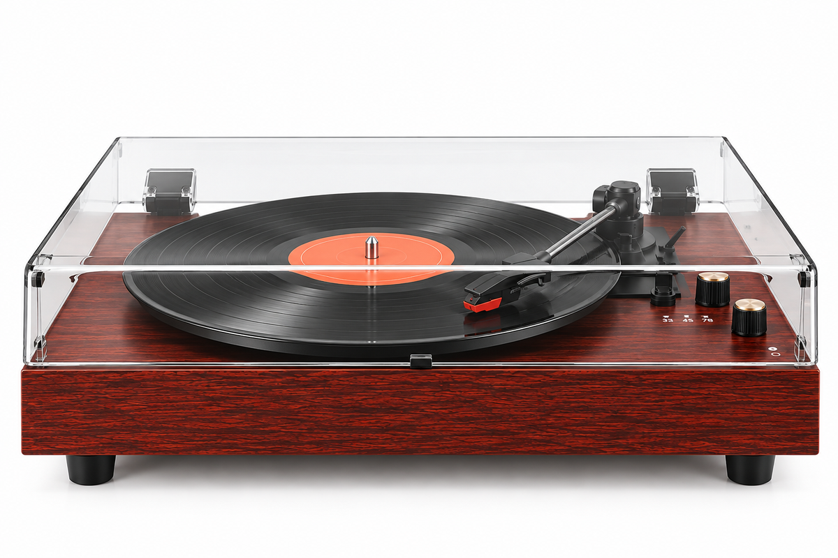 Platine Vinyle en Bois avec Capot Transparent
