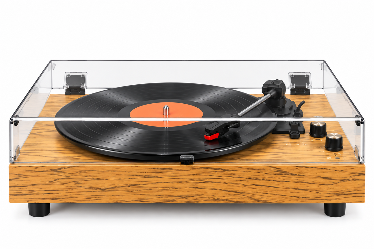 Platine Vinyle en Bois avec Capot Transparent